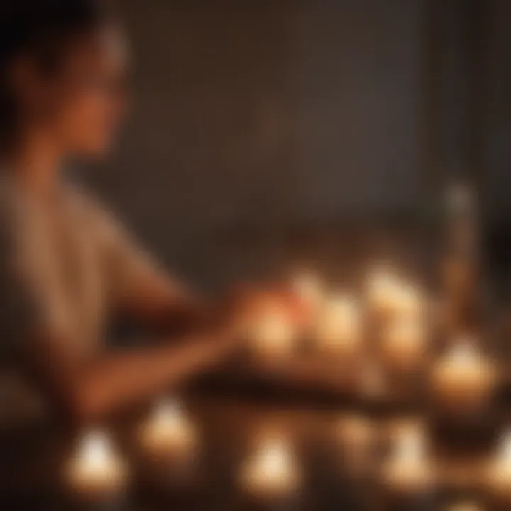 A close-up of a mindfulness practice with candles