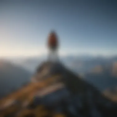 A person standing on a mountain peak, representing achievement