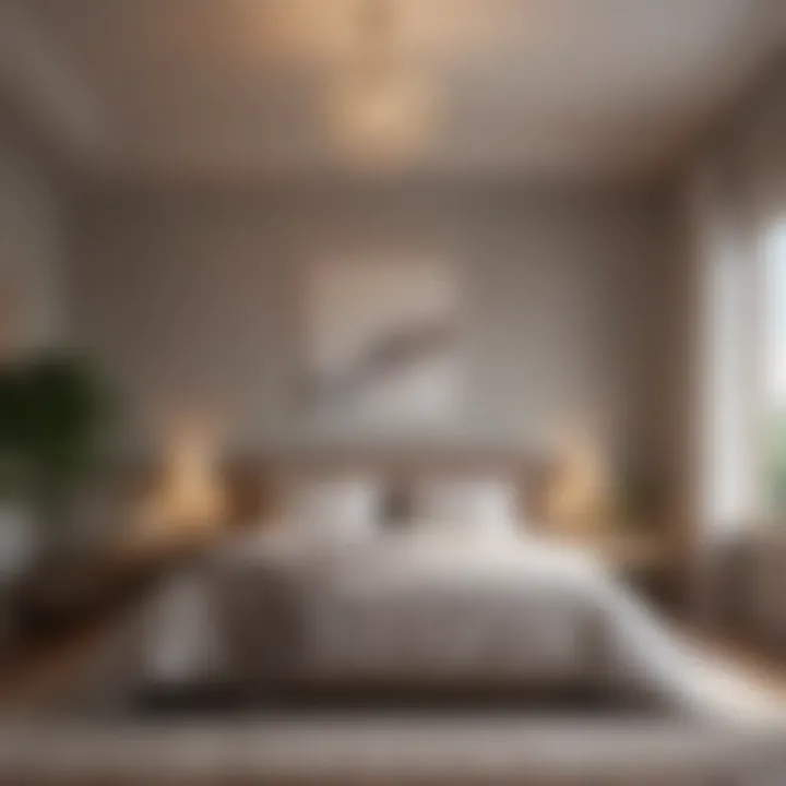 A serene bedroom environment with dim lighting and soothing decor