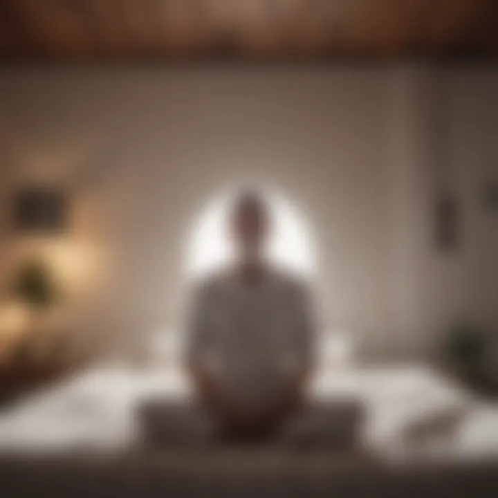 Person meditating with a focus on breath in a quiet space