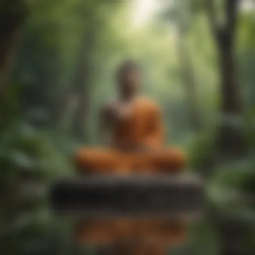 Buddha meditating in serene surroundings