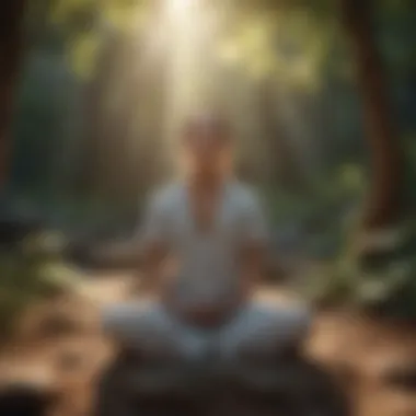 Individual meditating in a peaceful setting