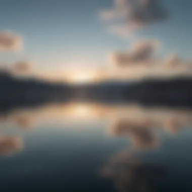 Reflection and Stillness A close-up of a calm water surface reflecting a peaceful sky