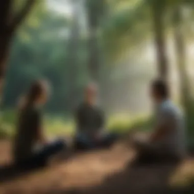 Connecting Through Nature: Outdoor Mindfulness Practice Group of individuals engaged in a mindfulness exercise outdoors