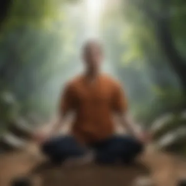 A person engaged in self-regulation techniques, surrounded by calming elements