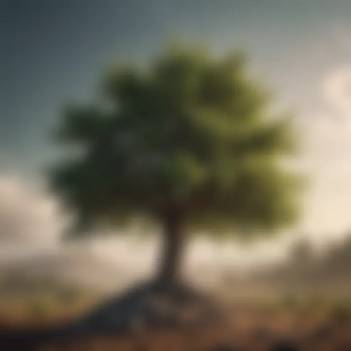 A resilient tree standing strong against the wind