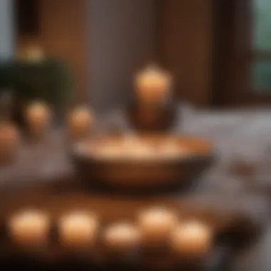 Cultivating Inner Peace A tranquil meditation space adorned with candles and soft fabrics, promoting peace
