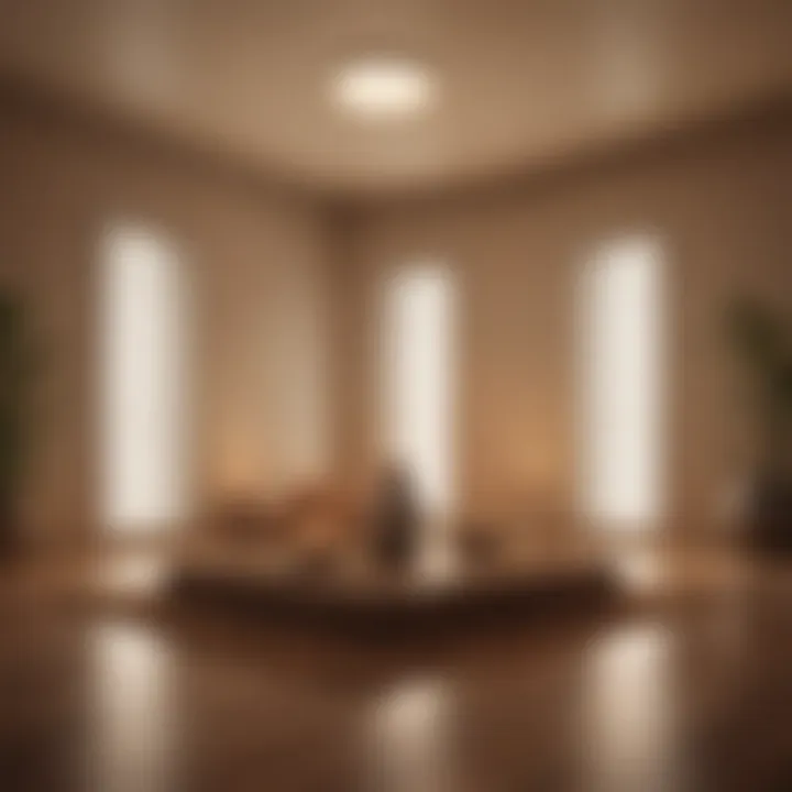 Serene view of a meditation room with soft lighting