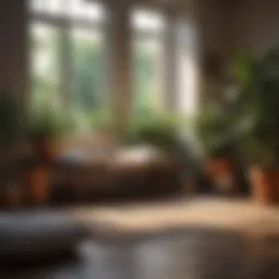 Serene meditation corner with cushions and plants