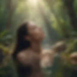 Person practicing deep breathing in a serene environment