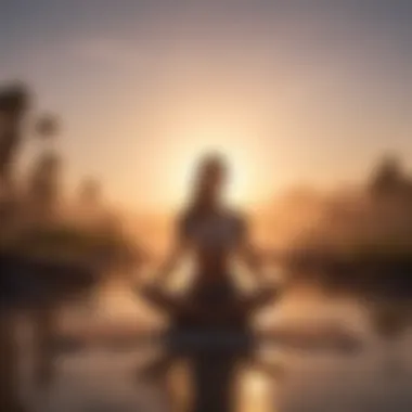 A person practicing yoga at sunrise