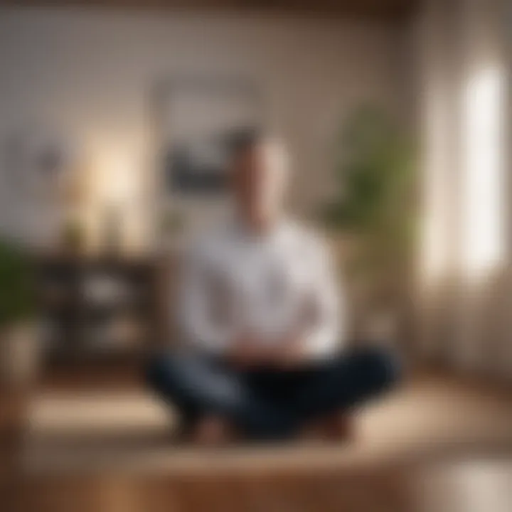 A person meditating in a tranquil office setting