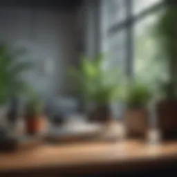 A serene workspace with indoor plants promoting relaxation