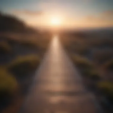 A pathway leading towards a bright horizon
