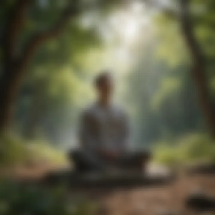 A person meditating in a tranquil environment
