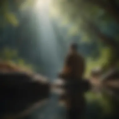 A solitary figure contemplating in a serene environment, symbolizing introspection