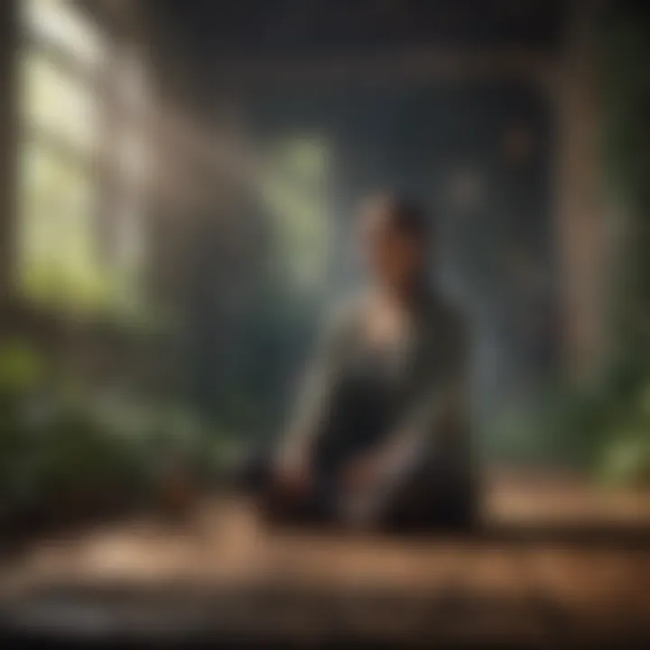 An individual practicing meditation in a quiet space