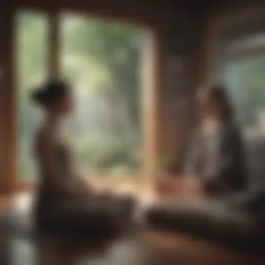 Mindfulness and Connection in a Digital Era A serene setting illustrating mindfulness and social interaction