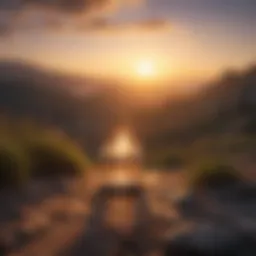 A serene sunrise illuminating a tranquil landscape
