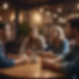 A diverse group engaged in a lively discussion at a cafe