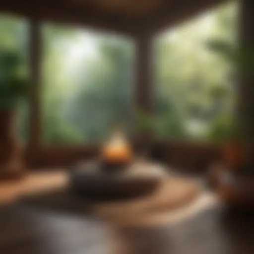 A serene meditation space with calming colors and natural elements