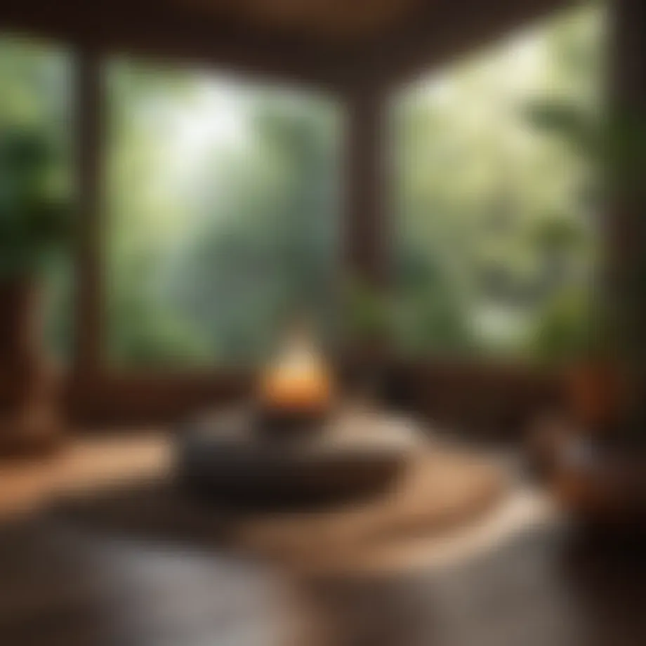 A serene meditation space with calming colors and natural elements