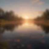 A serene sunrise over a calm lake symbolizing new beginnings and happiness.