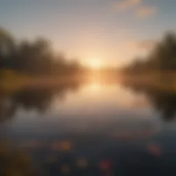 A serene sunrise over a calm lake symbolizing new beginnings and happiness.