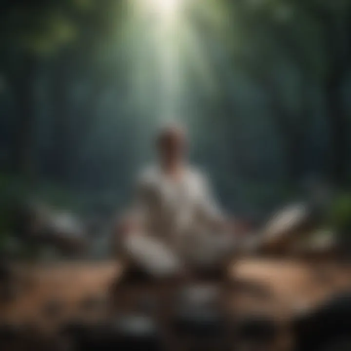 An individual meditating in a tranquil environment.
