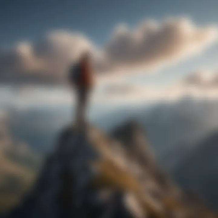 A person standing confidently on a mountain peak