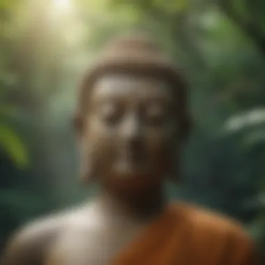 Buddha's serene visage with a backdrop of nature