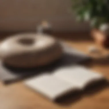 Close-up of a meditation cushion and a journal, representing reflection and inner peace.