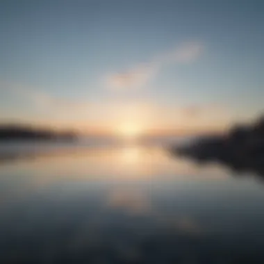 Reflections of Stillness: A Gateway to Inner Calm Close-up of calm water reflecting a clear sky, representing stillness