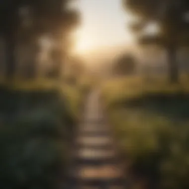 Tranquil Dawn: A Pathway to Inner Peace A serene landscape at dawn, symbolizing tranquility and new beginnings