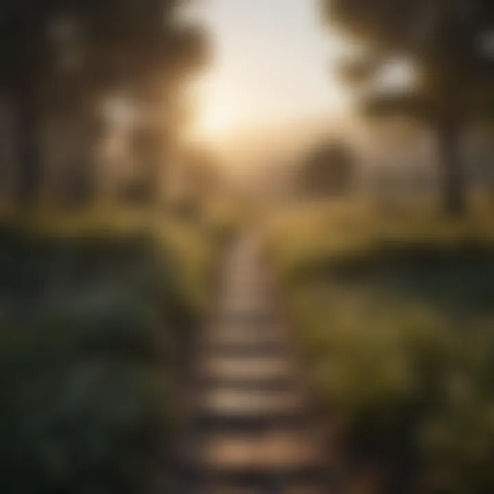 Tranquil Dawn: A Pathway to Inner Peace A serene landscape at dawn, symbolizing tranquility and new beginnings