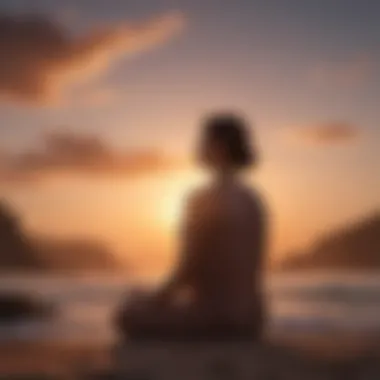Embracing Mindfulness: Finding Focus in Stillness A meditative figure silhouetted against a sunset, embodying calmness and focus