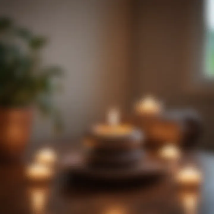 A calm meditation space with candles and quotes displayed