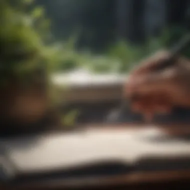 Reflective Growth Journey A person journaling with motivational quotes beside them