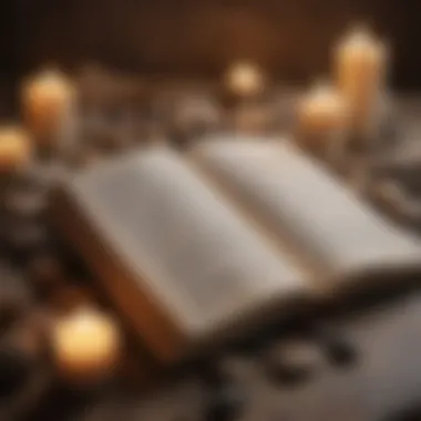 Embracing Words for Healing An open book surrounded by calming elements like candles and stones