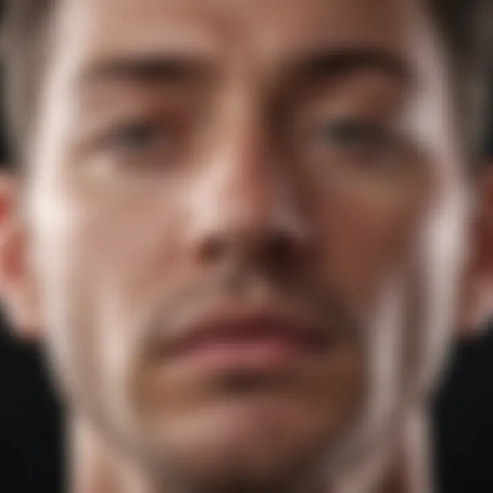 Close-up of a person practicing breathing techniques with focused expression