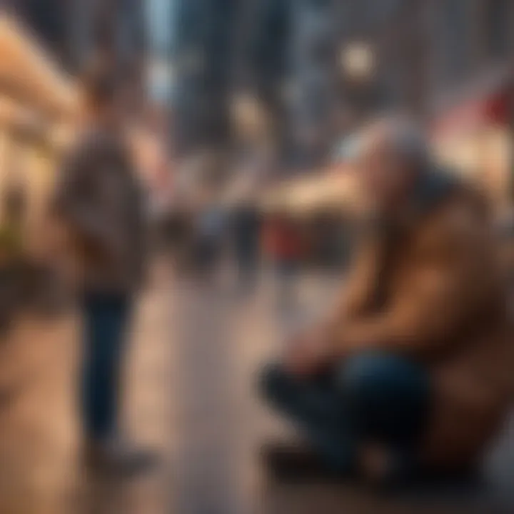 A heartwarming moment showcasing a random act of kindness in an urban setting