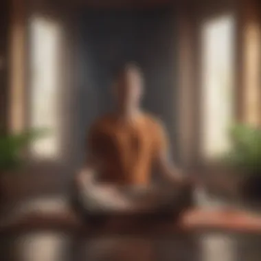 A peaceful setting with a person meditating using technology