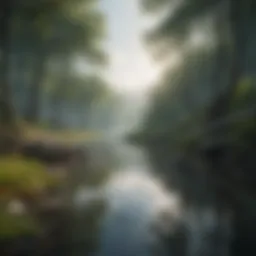 Calm landscape with musical notes blending into nature