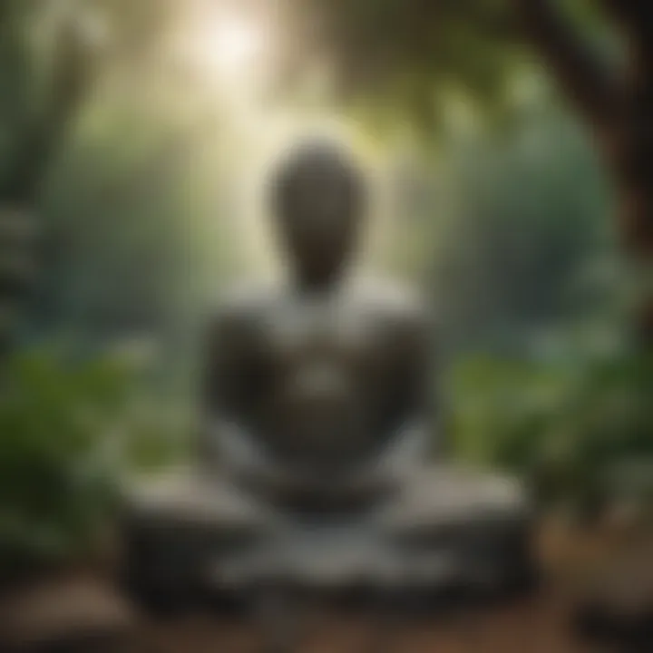 Buddha surrounded by nature, symbolizing peace and mindfulness