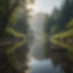 A serene landscape with musical notes floating in the air.