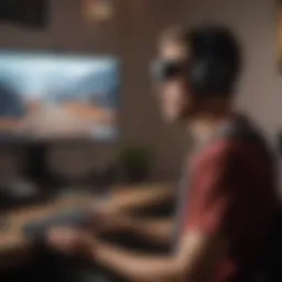 A gamer immersed in a virtual world, demonstrating focus and engagement