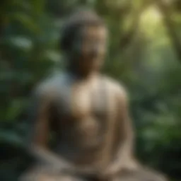 A serene Buddha statue surrounded by lush greenery