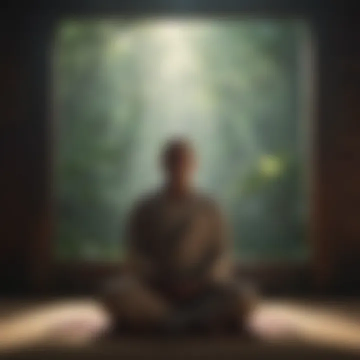 A person meditating in a tranquil setting with soft lighting