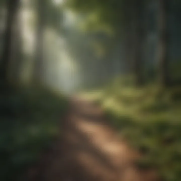 Calm forest path surrounded by trees