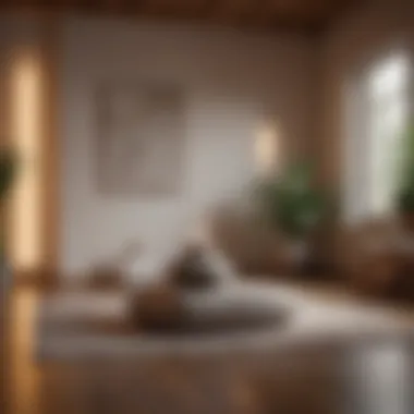 Serene indoor meditation space with soft lighting and cushions